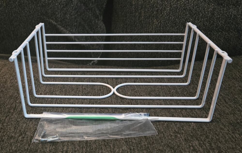 White Wire Under-Counter or Under-Shelf Storage Basket with Four Mounting Screws